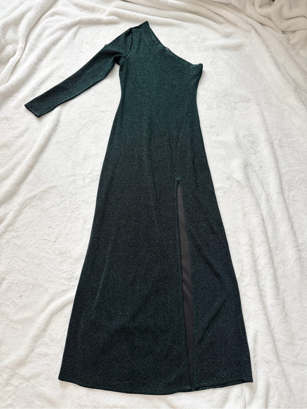 Any Old Iron Asymmetric One-Shoulder Emerald Maxi Dress with Thigh Slit XS